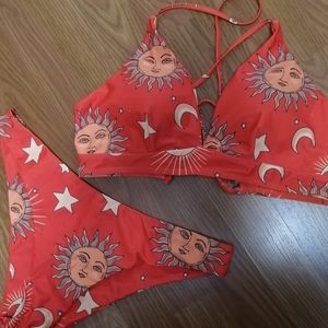 ZAFUL Red Sun And Moon Lace Up Bikini Set